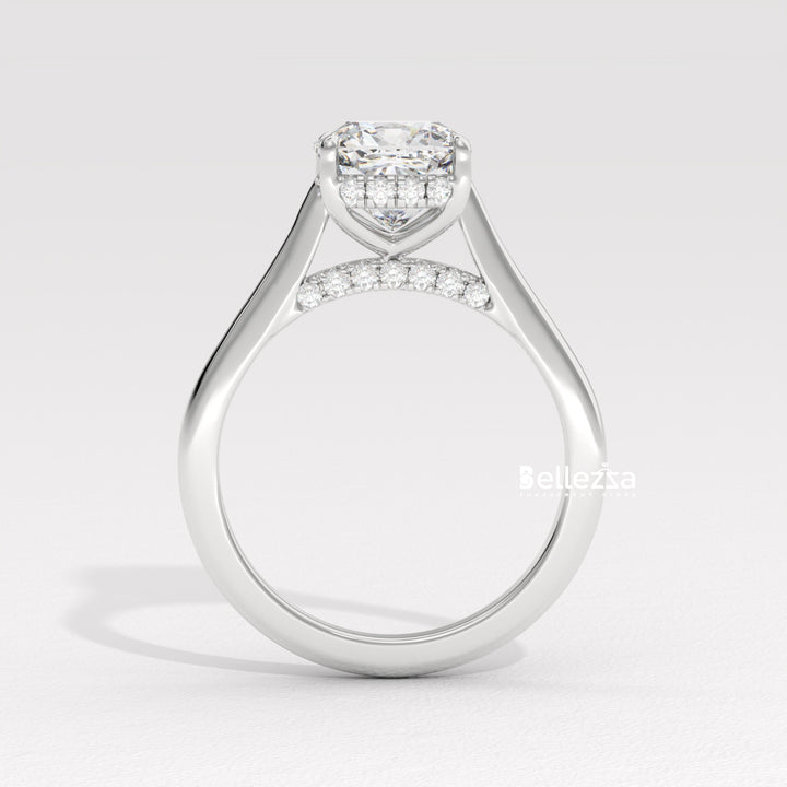 1.50-2.50CT Cushion Cut Diamond Hidden Halo Lab Grown Engagement Ring