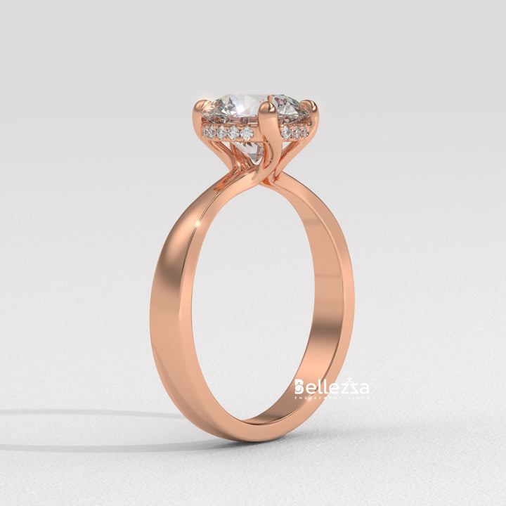 1.0-2.0CT Round Cut Hidden Halo CVD Diamond Engagement Ring