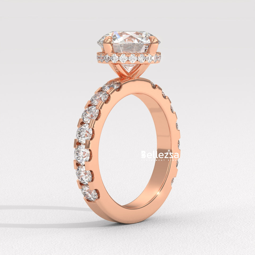 2.0-3.0CT Round Diamond Hidden Halo Pave Setting Lab Grown Engagement Ring