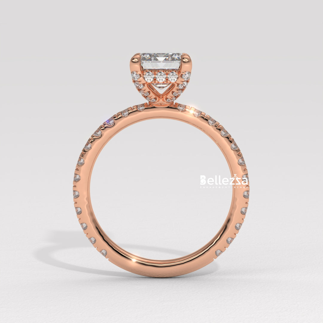 1.50-2.50CT Emerald Cut Lab Grown Diamond Pave Setting Engagement Ring