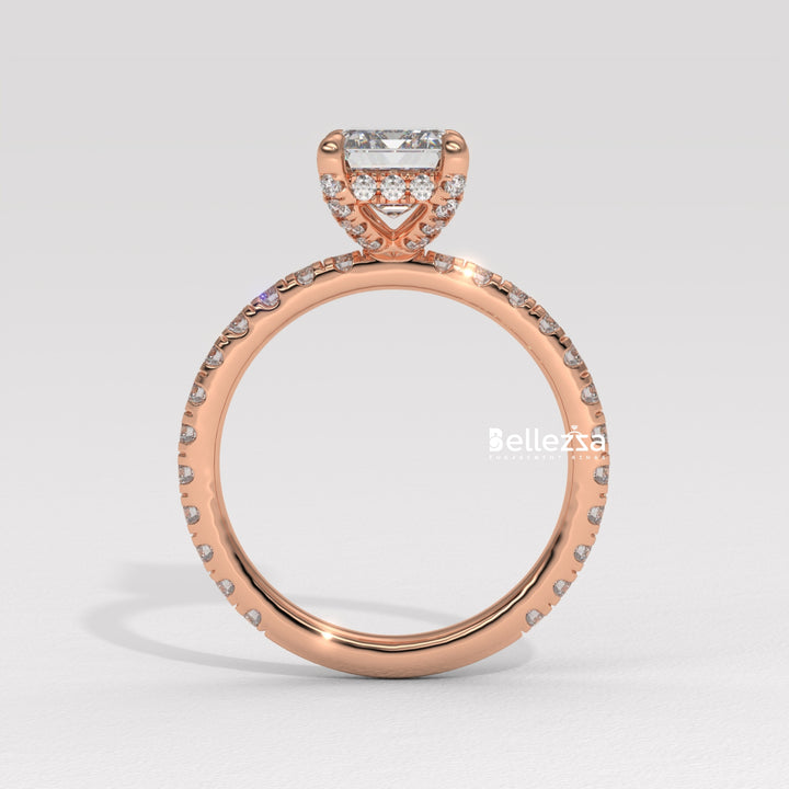 1.50-2.50CT Emerald Cut Lab Grown Diamond Pave Setting Engagement Ring