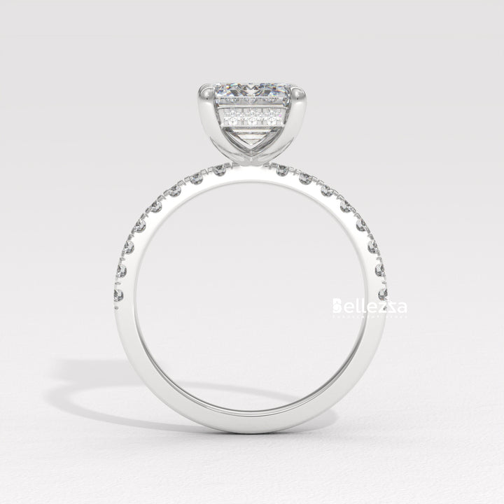 2.50-3.50CT Emerald Cut Pave Setting Lab Grown Engagement Ring