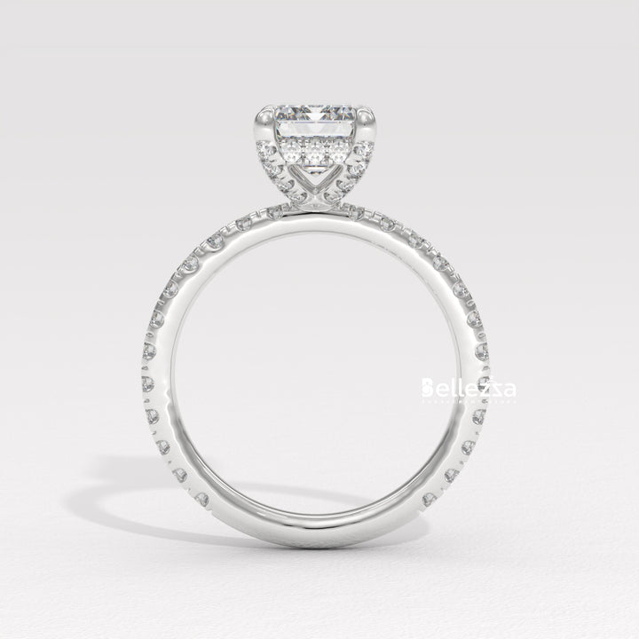 1.50-2.50CT Emerald Cut Lab Grown Diamond Pave Setting Engagement Ring