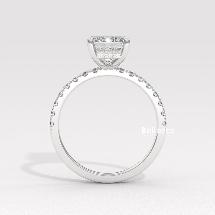 2.0-3.0CT Emerald Cut Pave Setting Lab Grown Engagement Ring