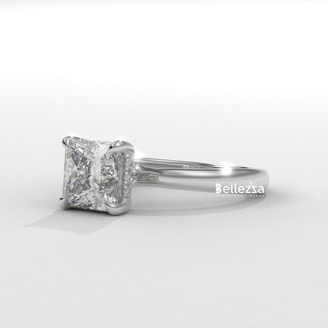 1.0-2.0CT Princess Cut CVD Diamond Hidden Halo Engagement Ring