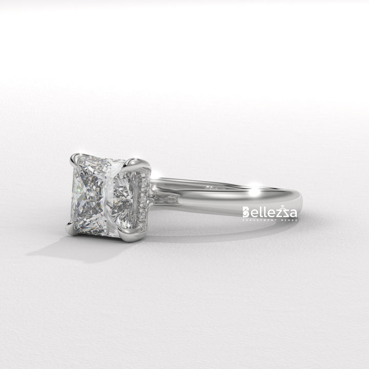 1.0-2.0CT Princess Cut CVD Diamond Hidden Halo Engagement Ring