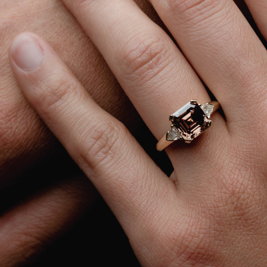 3.0CT Champagne Asscher Diamond Three Stone Setting Lab Grown Ring