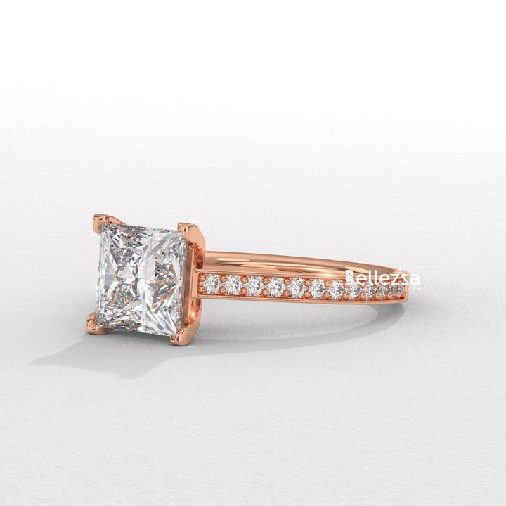 1.0-2.0CT Priness Diamond Pave Setting Lab Grown Engagement Ring