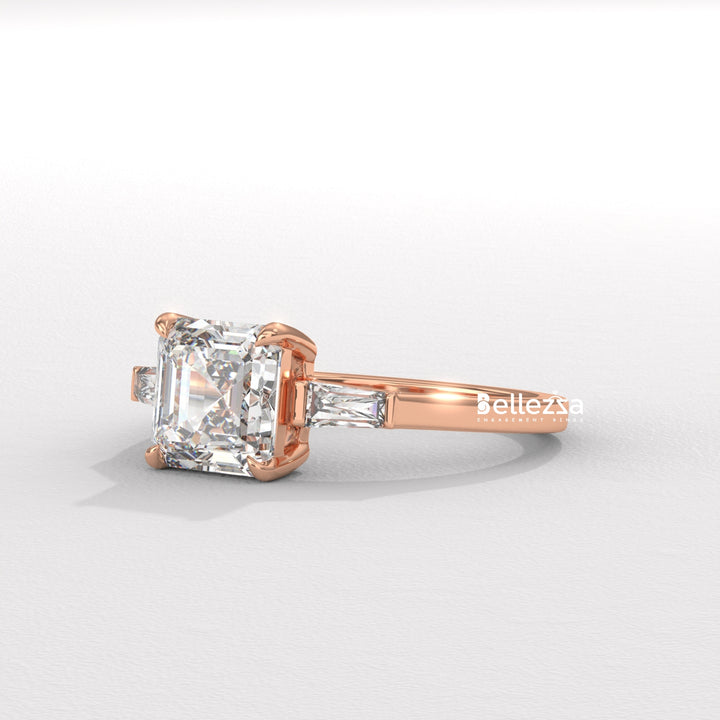 1.50-2.50CT Asscher Diamond Three Stone Lab Grown Engagement Ring