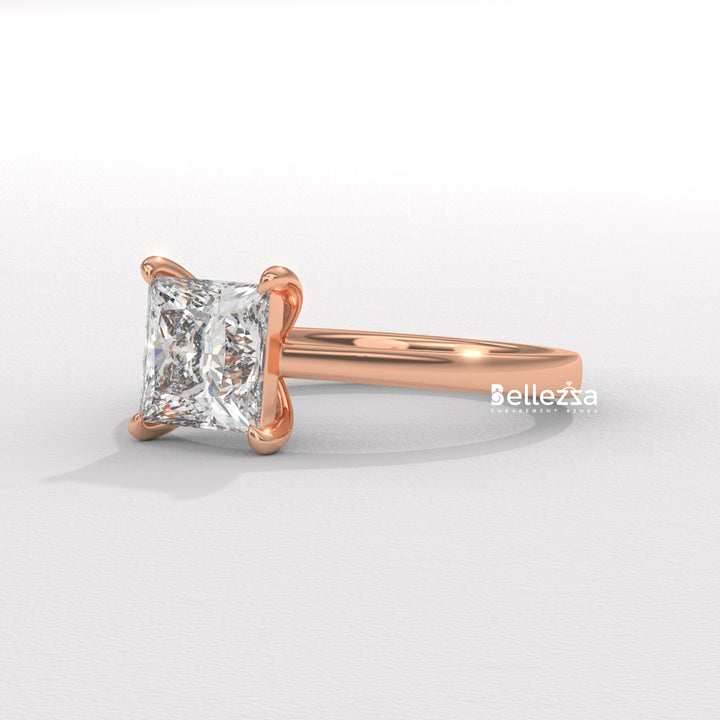 1.0-2.0CT Princess Diamond Solitaire Setting Lab Grown Engagement Ring