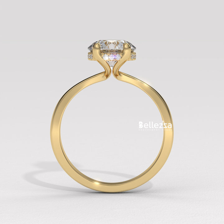 1.0-2.0CT Round Cut Hidden Halo CVD Diamond Engagement Ring