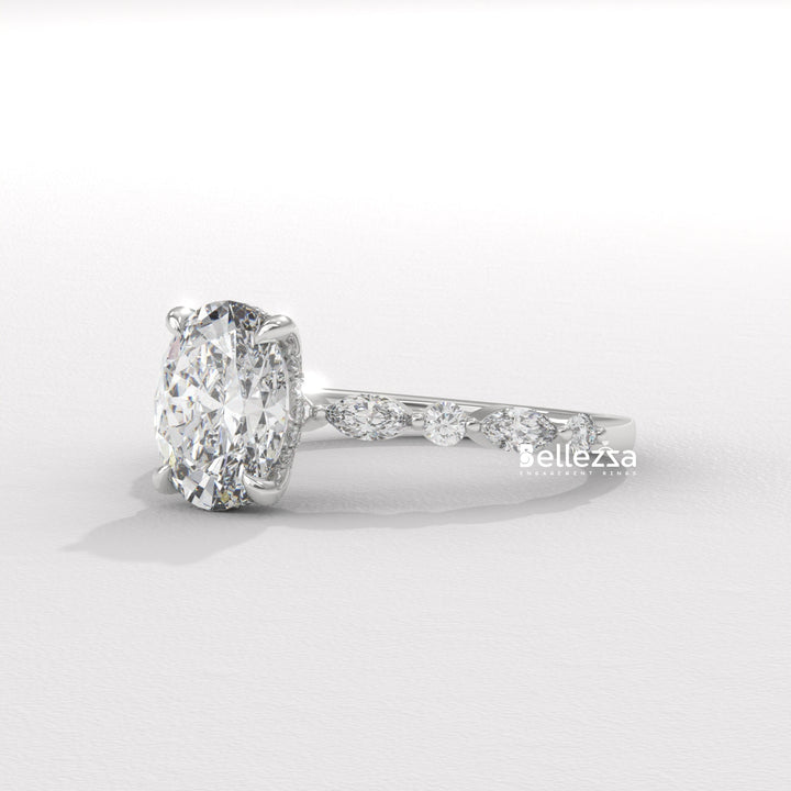 2.0-3.0CT Oval Diamond Pave Setting Lab Grown Engagement Ring