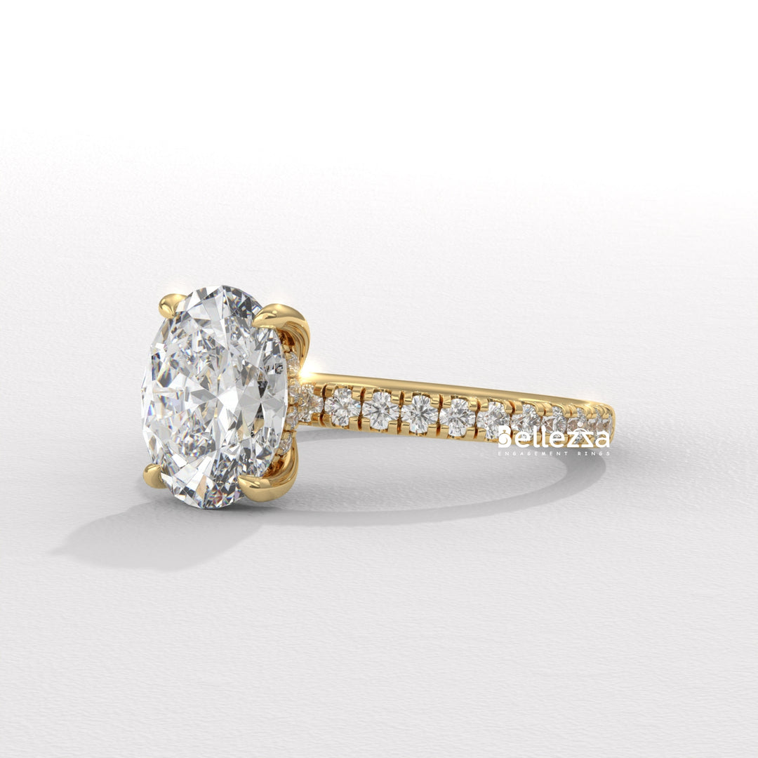 2.0-3.0CT Oval Diamond Pave Setting Lab Grown Engagement Ring
