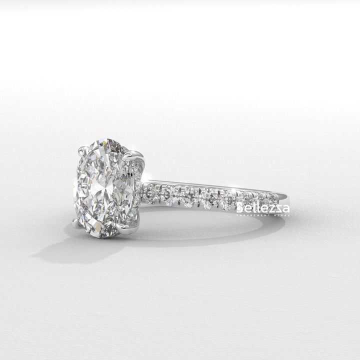 1.0-2.0CT Oval Cut CVD Diamond Pave Setting Engagement Ring