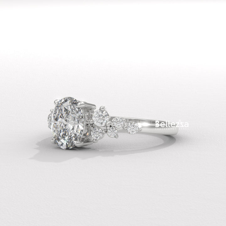 1.50-2.50CT Oval Diamond Cluster Setting Lab Grown Engagement Ring