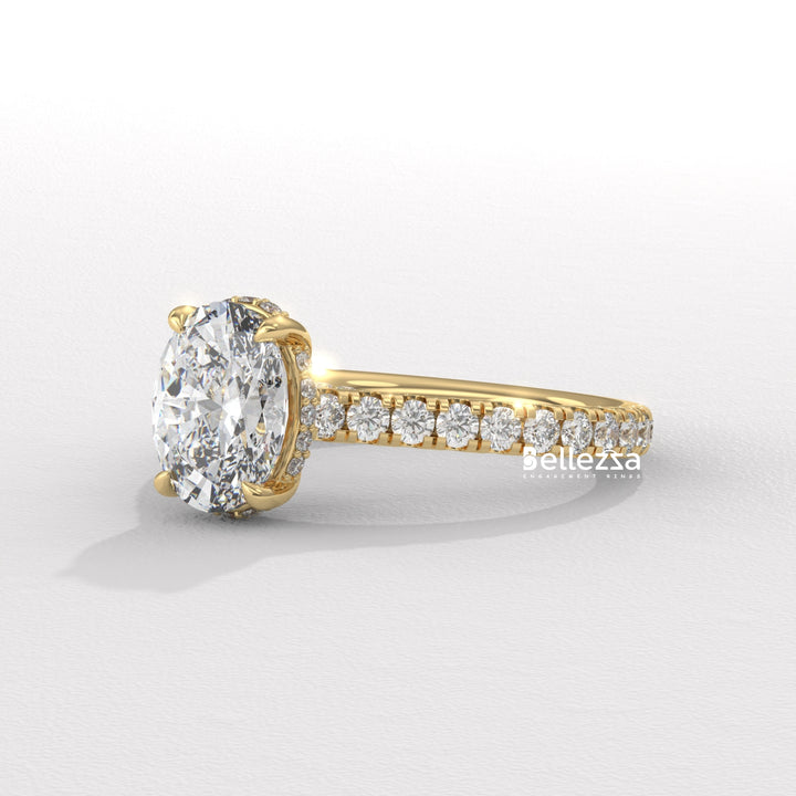 1.0-2.0CT Oval Diamond Pave Setting Hidden Halo Lab Grown Engagement Ring