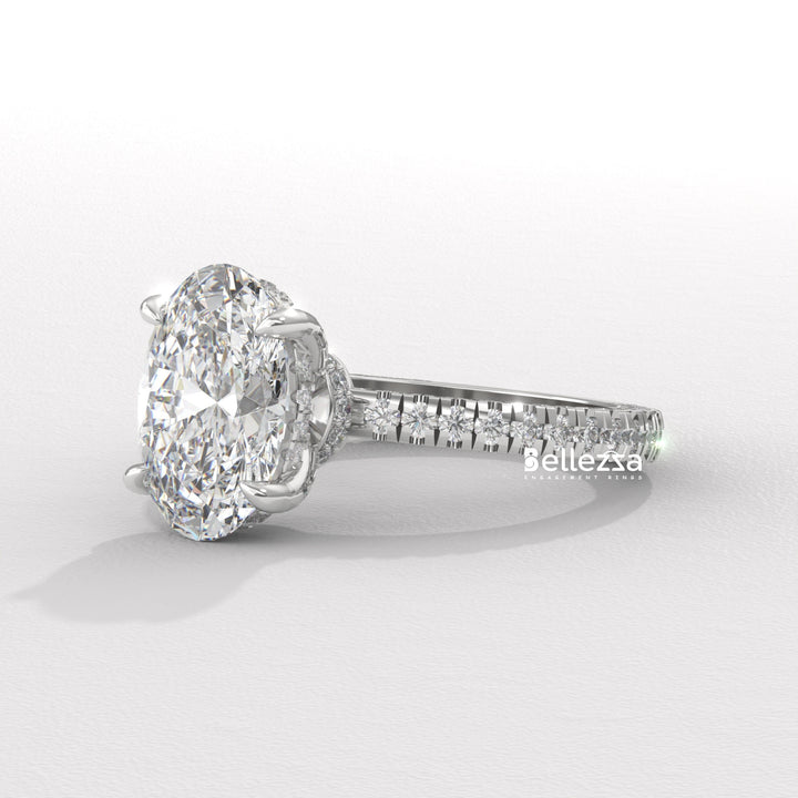 2.50-3.50CT Oval Diamond Three Side Pave Setting Lab Grown Engagement Ring