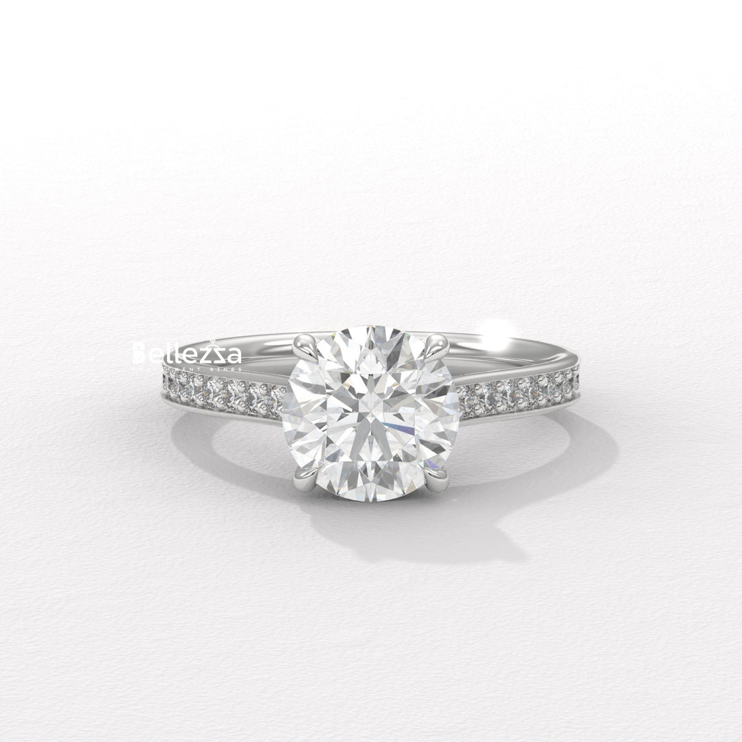 1.50-2.50CT Round Diamond Pave Setting Lab Grown Engagement Ring
