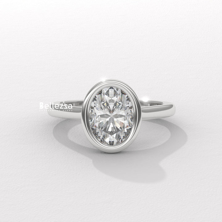 1.0-2.0CT Oval Diamond Bezel Setting Solitaire Lab Grown Engagement Ring