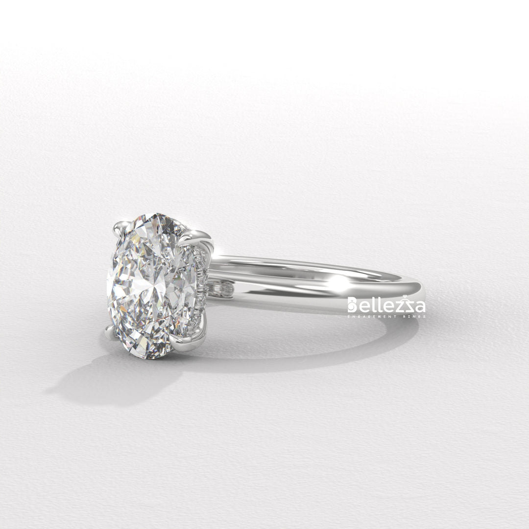 1.0-2.0CT Oval Cut Hidden Halo Lab Grown Engagement Ring