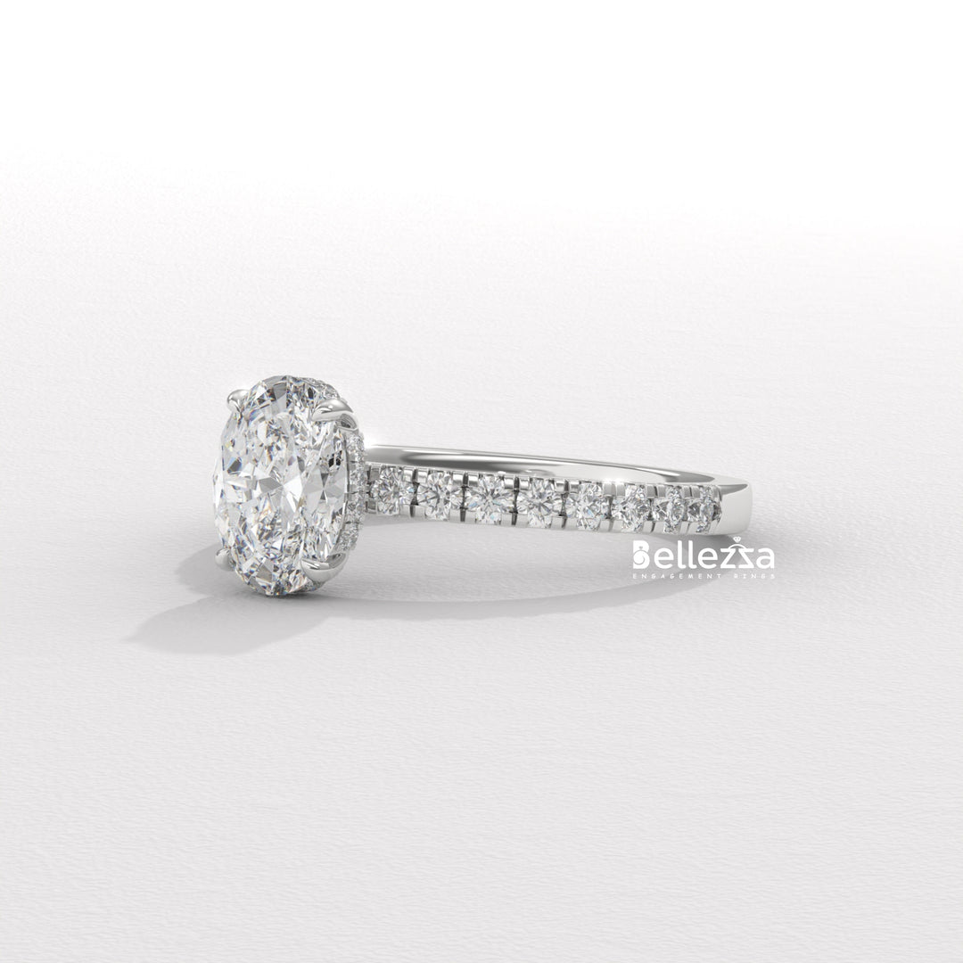 1.0-2.0CT Oval Daimond Pave Setting Lab Grown Engagement Ring