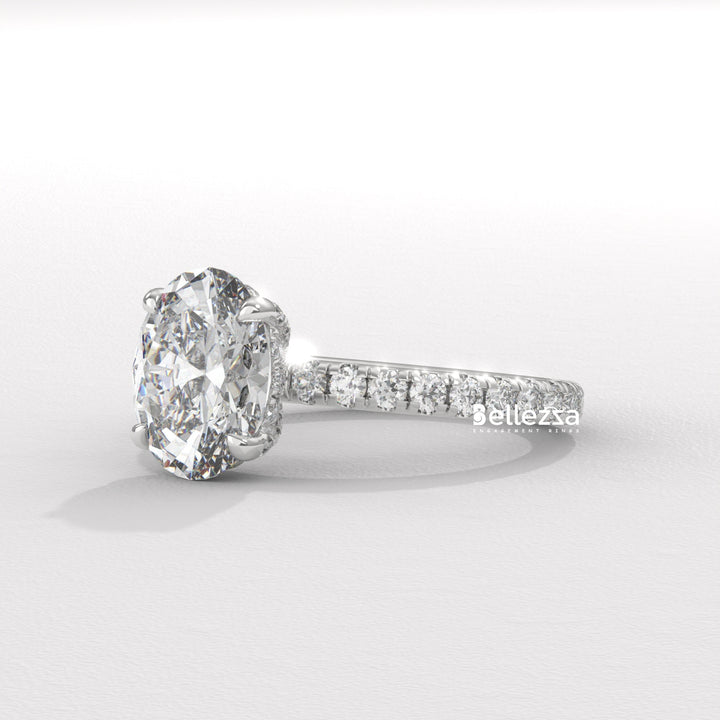 1.50-2.50CT Oval Cut CVD Diamond Pave Setting Engagement Ring