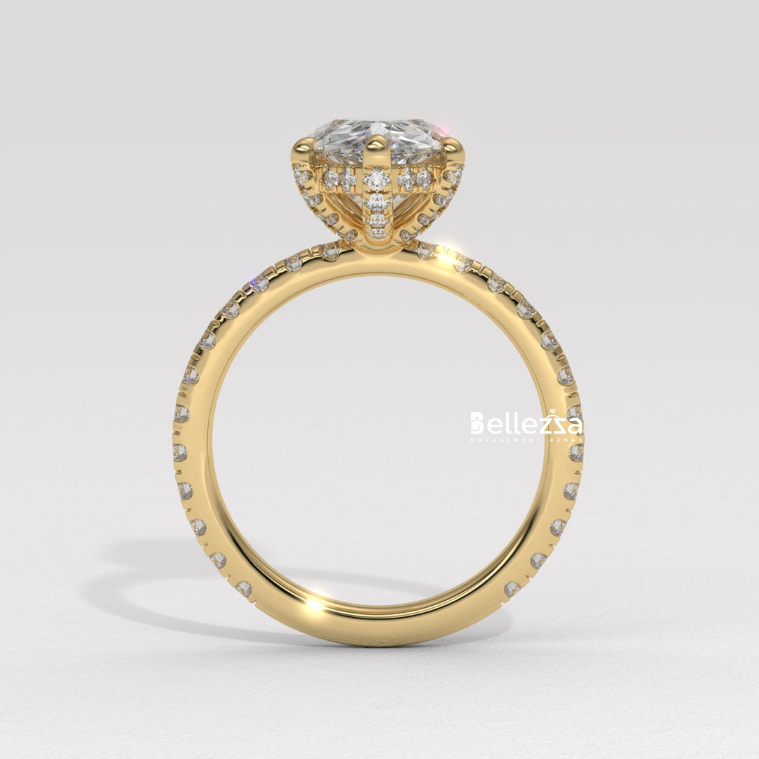 1.50-2.50CT Pear Cut Lab Grown Diamond Pave Setting Engagement Ring