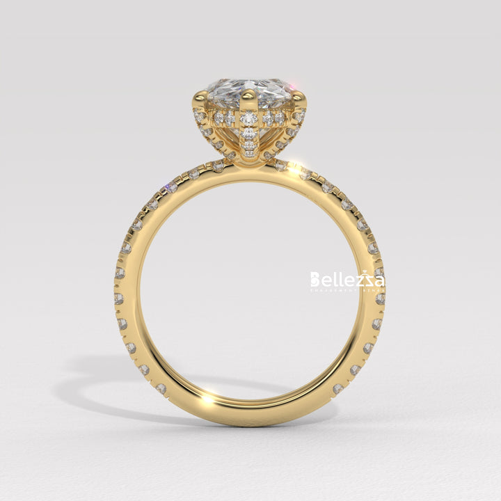 1.50-2.50CT Pear Cut Lab Grown Diamond Pave Setting Engagement Ring