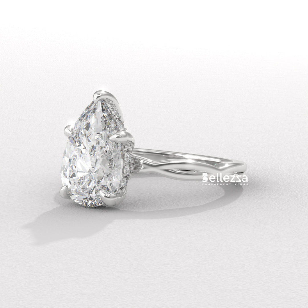 1.50-2.50CT Pear Cut Twisted Hidden Halo CVD Diamond Engagement Ring