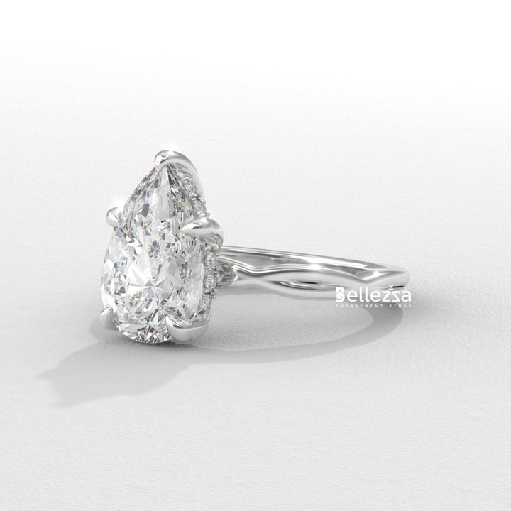 1.50-2.50CT Pear Cut Twisted Hidden Halo CVD Diamond Engagement Ring