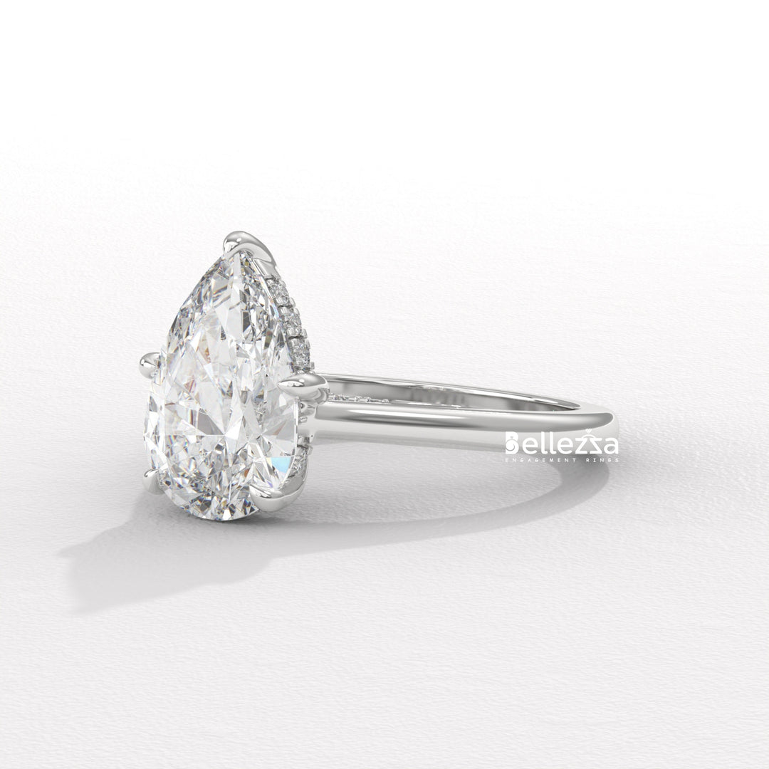 1.50-2.50CT Pear Cut CVD Diamond Hidden Halo Engagement Ring