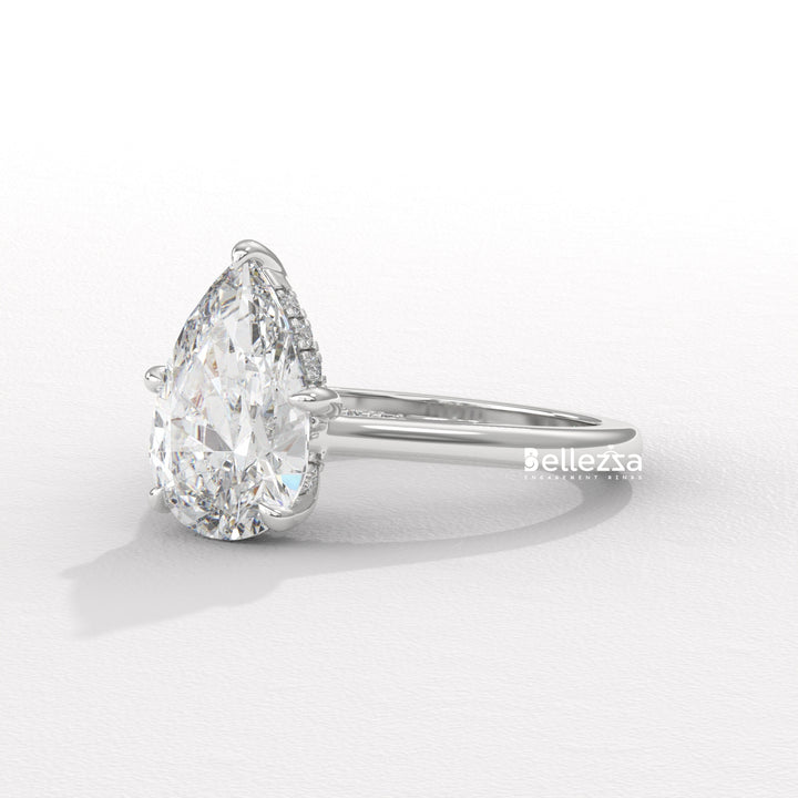 1.50-2.50CT Pear Cut CVD Diamond Hidden Halo Engagement Ring