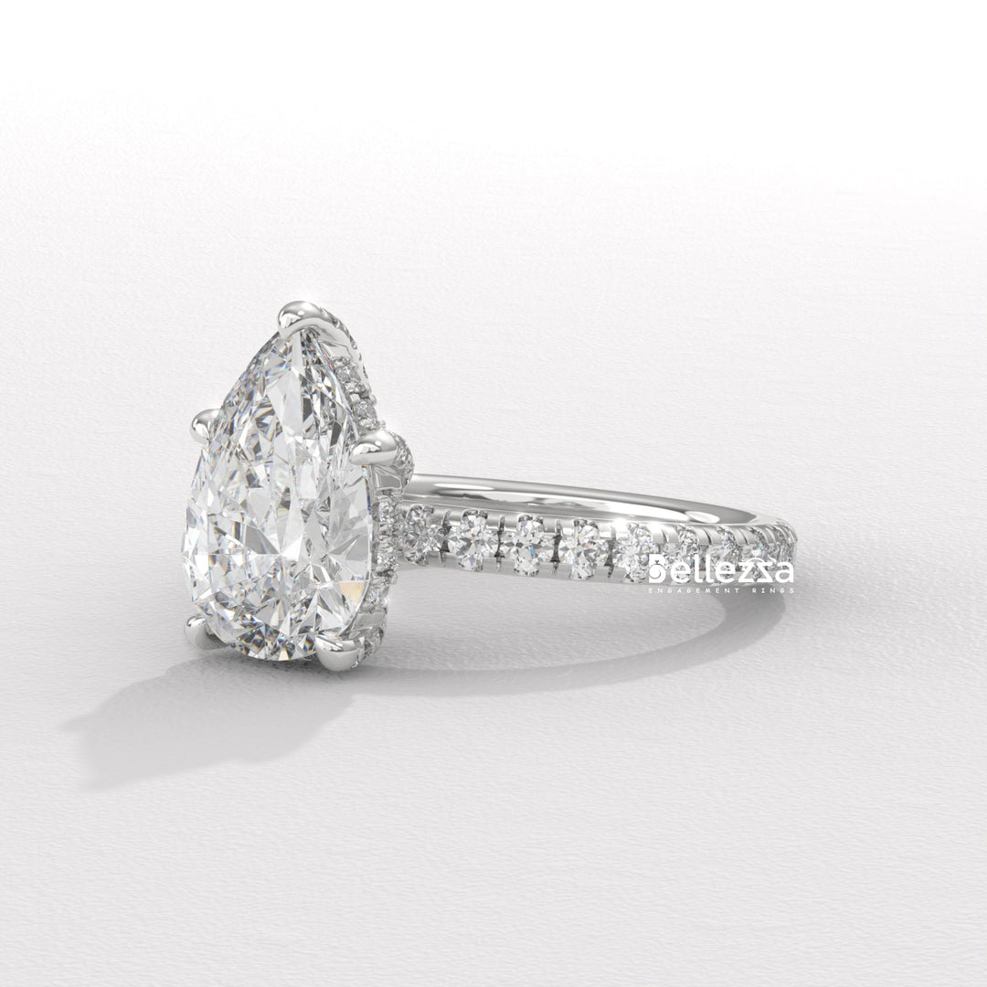 1.50-2.50CT Pear Cut Lab Grown Diamond Pave Setting Engagement Ring