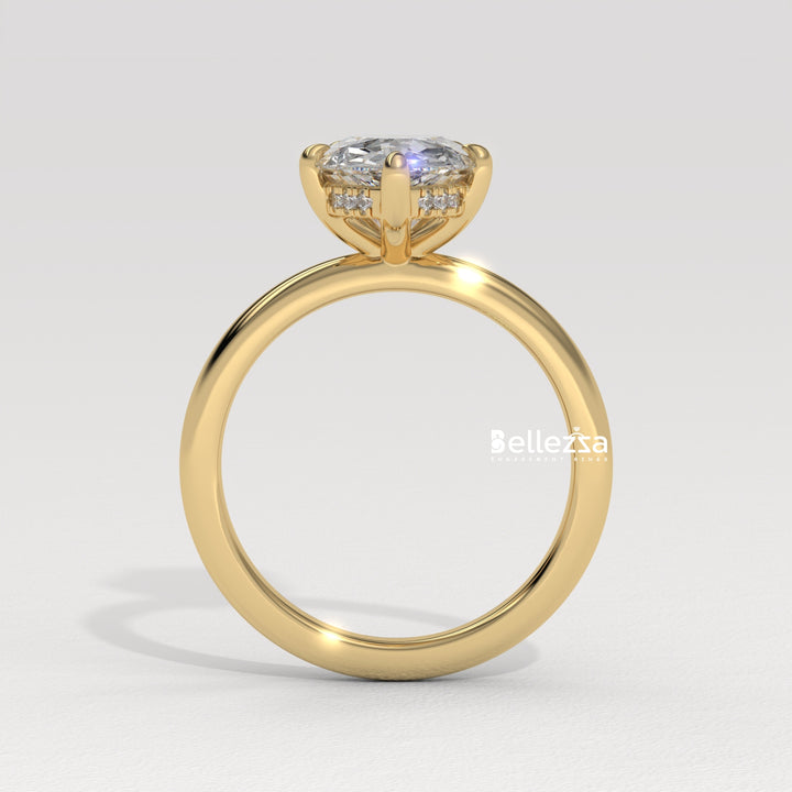 2.0-3.0CT Pear Cut Hidden Halo CVD Diamond Engagement Ring