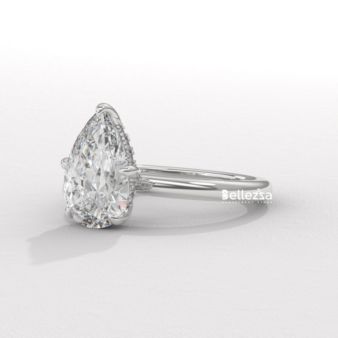 2.0-3.0CT Pear Cut Hidden Halo CVD Diamond Engagement Ring