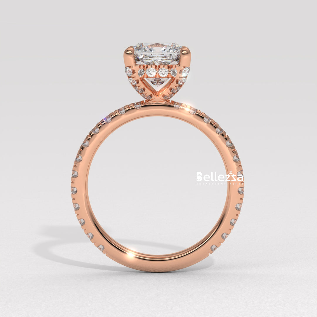 1.0-2.0CT Cushion Cut Diamond Pave Setting Lab Grown Engagement Ring