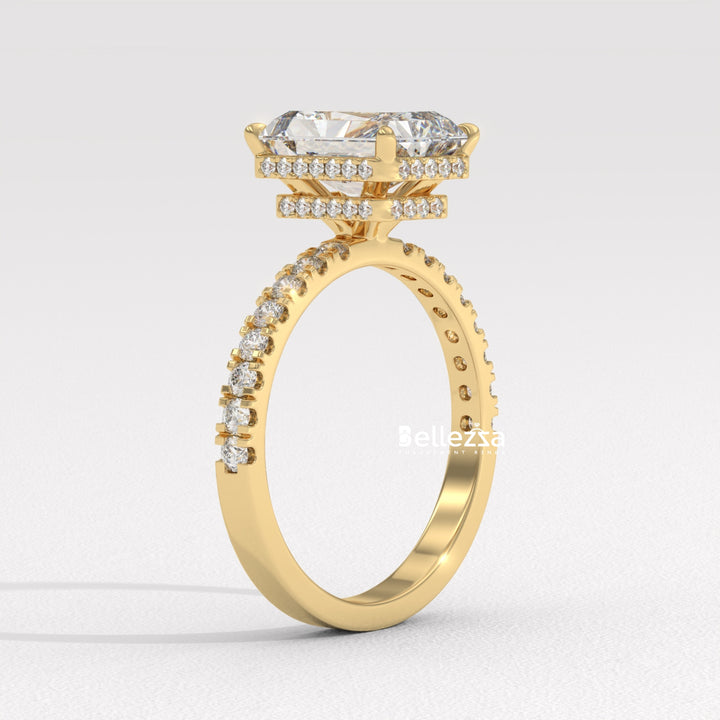 1.50-2.50CT Radiant Cut CVD Diamond Pave Setting Engagement Ring