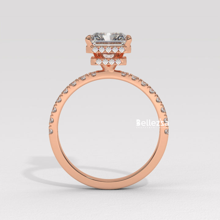 1.50-2.50CT Radiant Cut CVD Diamond Pave Setting Engagement Ring