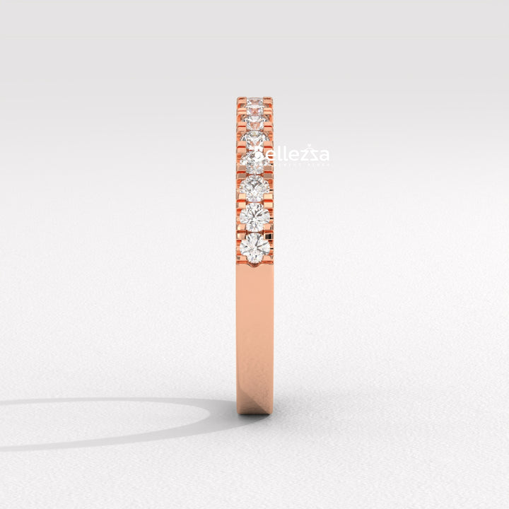 Round Diamond Pave Setting Half Eternity Lab Grown Wedding Band