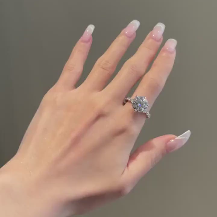 Round Diamond Pave Moissanite Engagement Ring