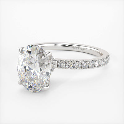 2.0CT Oval Diamond Hidden Halo Moissanite Engagement Ring