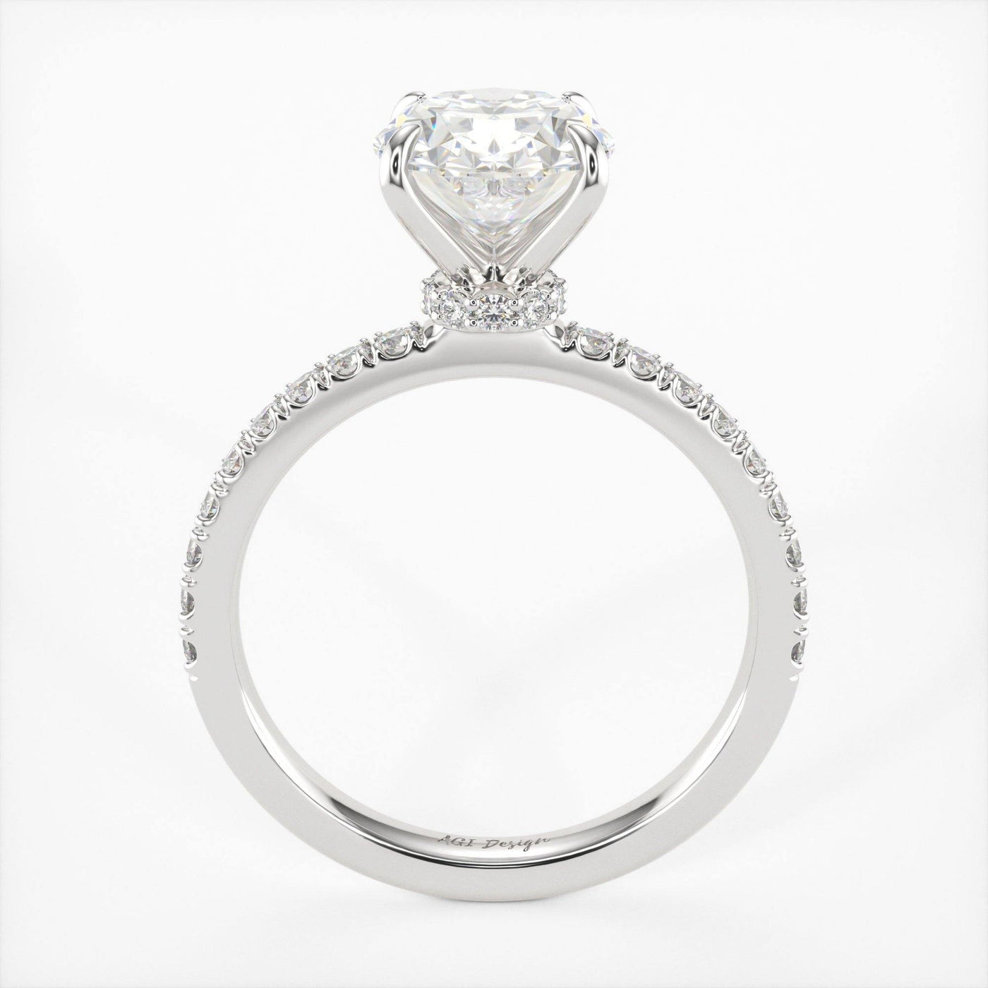 2.0CT Oval Diamond Hidden Halo Moissanite Engagement Ring