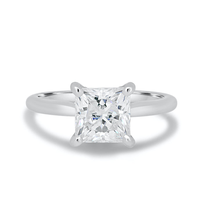 1.90CT Princess Cut Hidden Halo Moissanite Engagement Ring in 14K White Gold