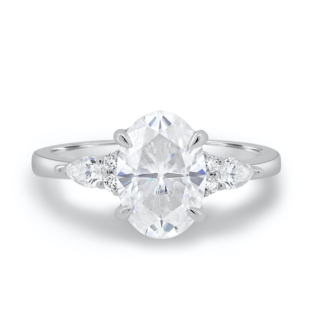 3.0CT Oval Cut Three Stone Moissanite Engagement Ring in 14K White Gold