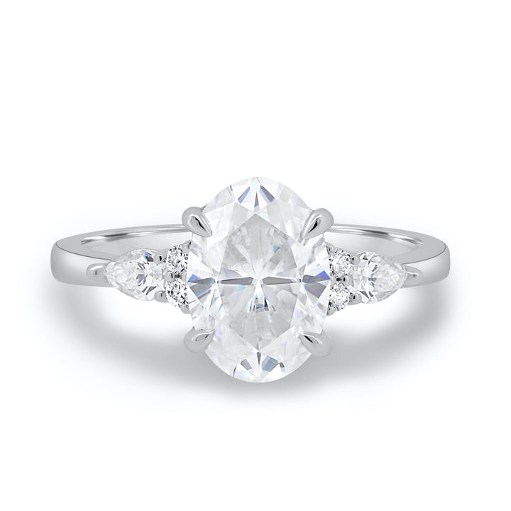 3.0CT Oval Cut Three Stone Moissanite Engagement Ring in 14K White Gold