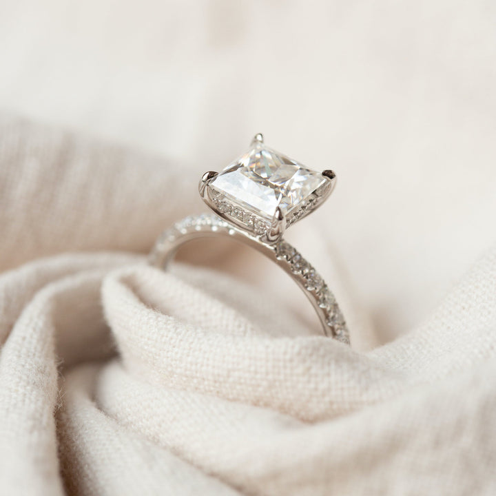 1.75 ct Princess cut Hidden Halo Moissanite Engagement Ring
