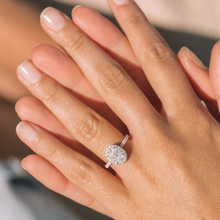 1.80 ct Oval cut Halo Moissanite Engagement Ring