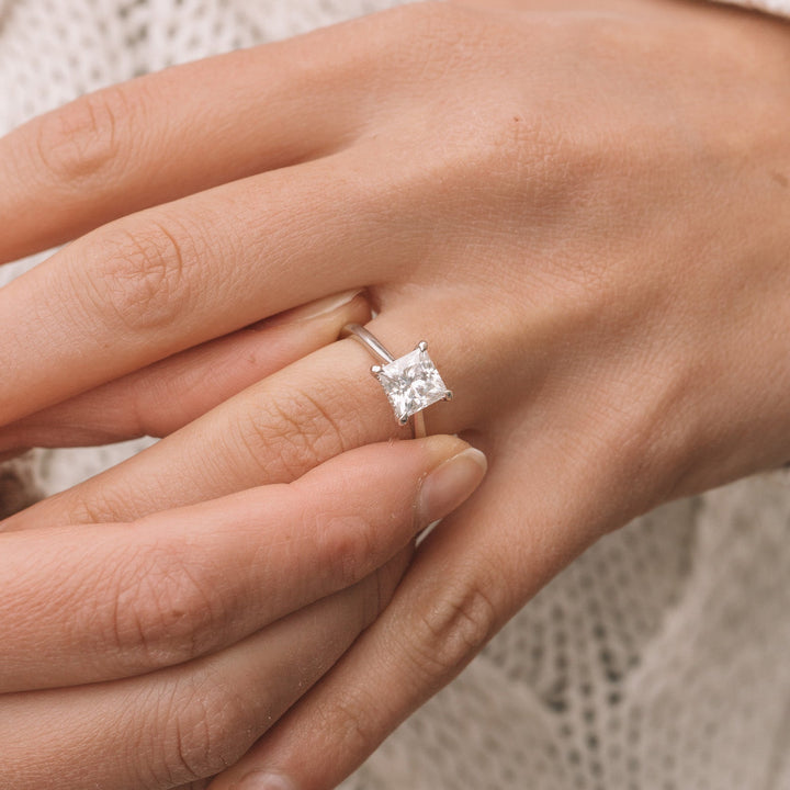 1.90CT Princess Cut Hidden Halo Moissanite Engagement Ring in 14K White Gold