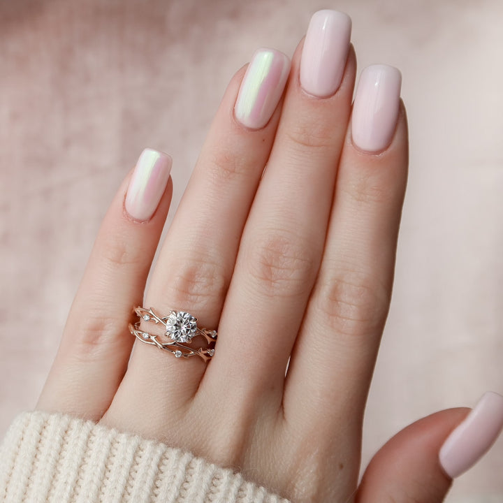 1.0CT Round Cut Moissanite Twing Eternity Bridal Engagement Ring Set