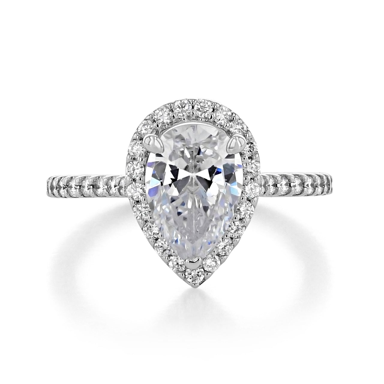 1.93ct Pear Cut Halo Moissanite Solitaire Engagement Ring